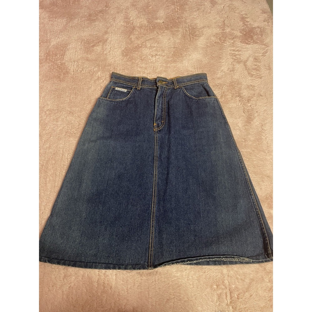 VTG 1984 Gitano Denim  Skirt Size 13/14‎ Blue Jean High Waist Raw Hem 80s Bin11
